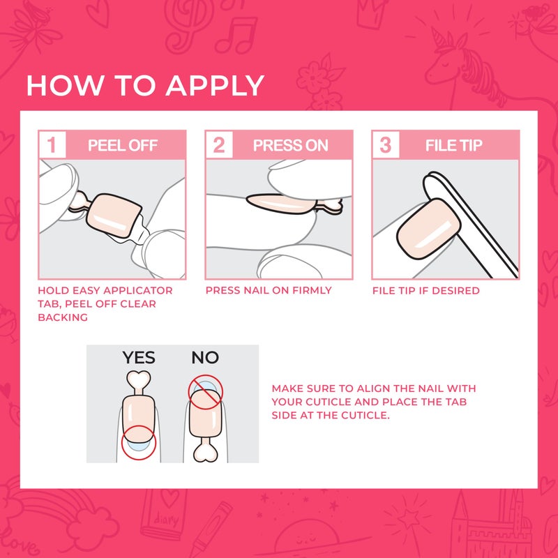 Impress KISS imPRESS No Glue Mani Press On Nails, Mini Press-On Manicure for Kids, 'Dream Big', Pink, Kids Size, Squoval Shape, Includes 20 Fake Nails with Removable Application Tabs, 1 Mini File - Image 2